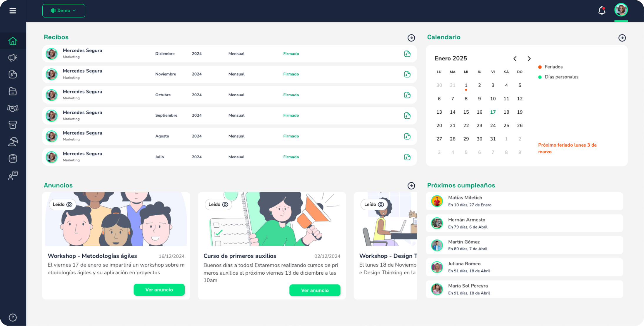 Pantalla de muestra de la plataforma